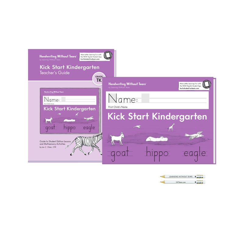 Handwriting Without Tears Kick Start Kindergarten Printing Bundle,Age 5+, Kindergarten+,Handwriting Without Tears,Student & Teacher Workbooks,School & Home,Language Arts,Tutoring,Tiny Pencils Included - Image 1